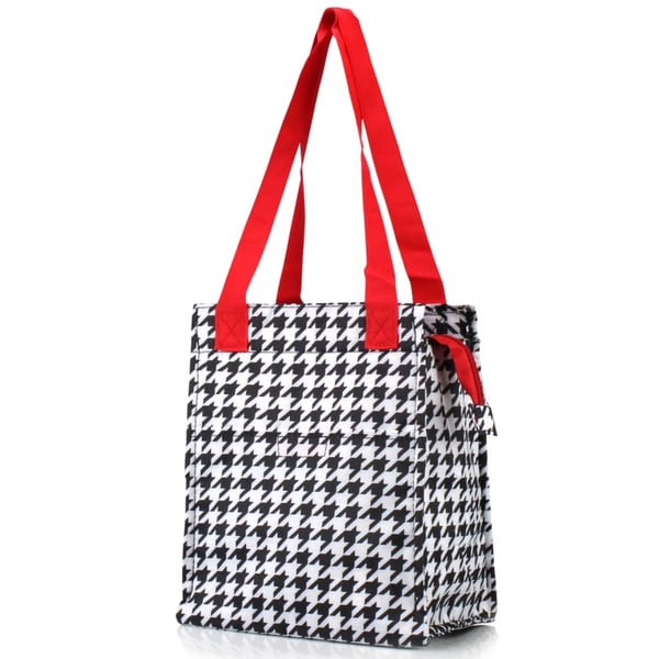 Zodaca Red Houndstooth Insulated Lunch Bag Women Tote Cooler Zodaca Red Houndstooth Insulated Lunch Bag Women Tote Cooler Picnic Travel Food Box Zipper Carry Bags