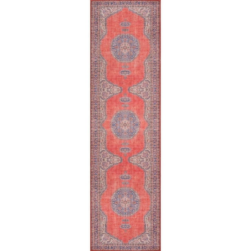 Momeni Afshar Polyester Traditional Medallion Area Rug - 2' 3" x 7' 6" - Red - Runner/Rectangle