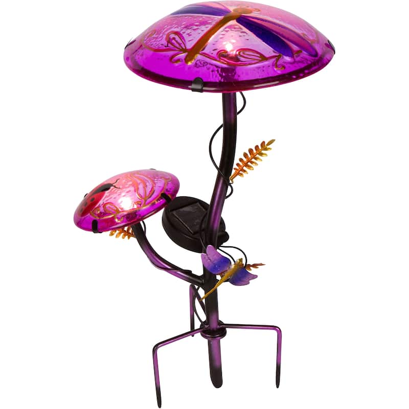 12" Solar Mushroom Garden Stake with Butterfly Design by Trademark Innovations - Garden Stakes - Pink