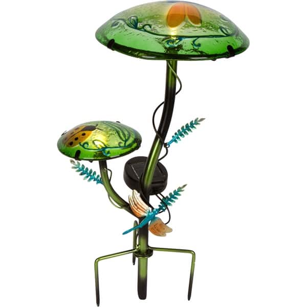 12 Solar Mushroom Garden Stake with Butterfly Design by Trademark