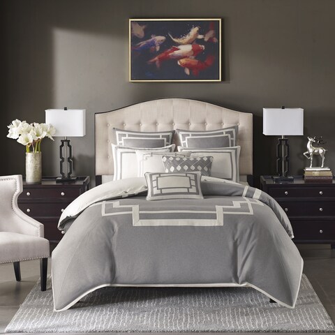 Madison Park Signature Savoy Grey Jacquard Pieced Comforter Set