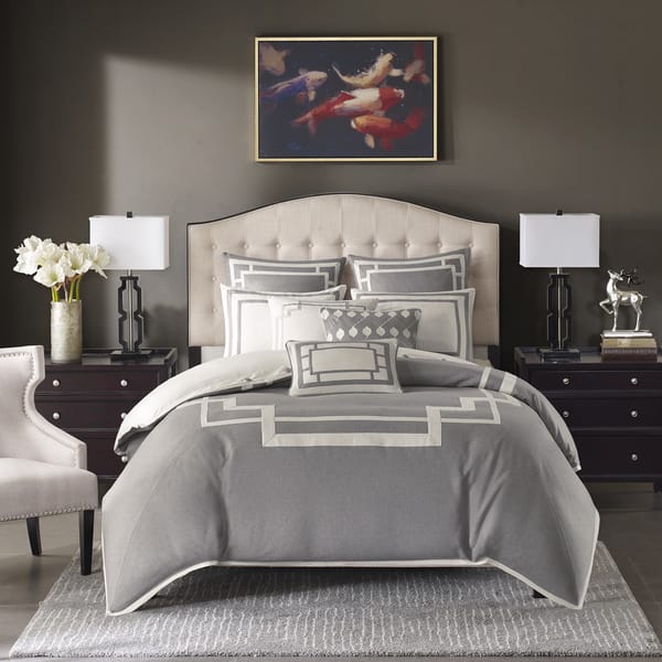 Shop Madison Park Signature Savoy Grey Jacquard Pieced Comforter