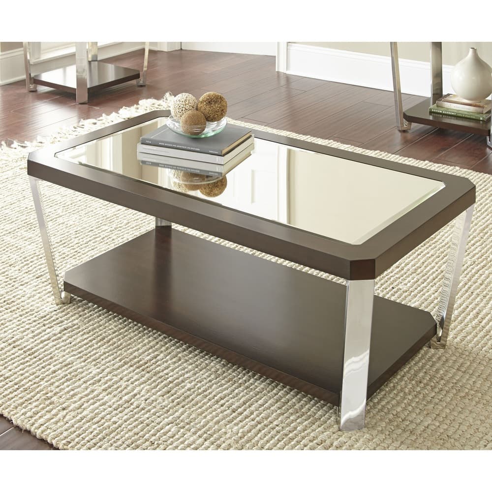 Steve Silver Trimble 48-Inch Rectangle Coffee Table with Mirrored Top