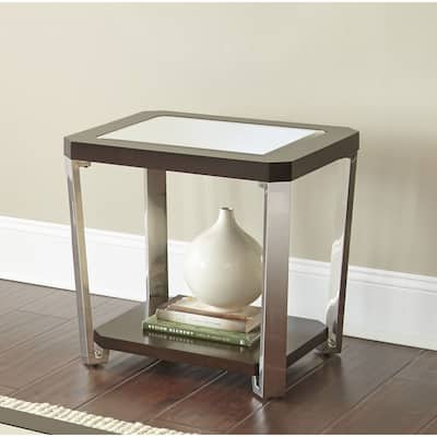 Steve Silver Trimble Mirrored Glass, Wood and Chrome Side Table