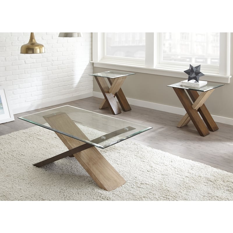 Steve Silver Tennyson Two-tone Wood and Glass Top Side Table