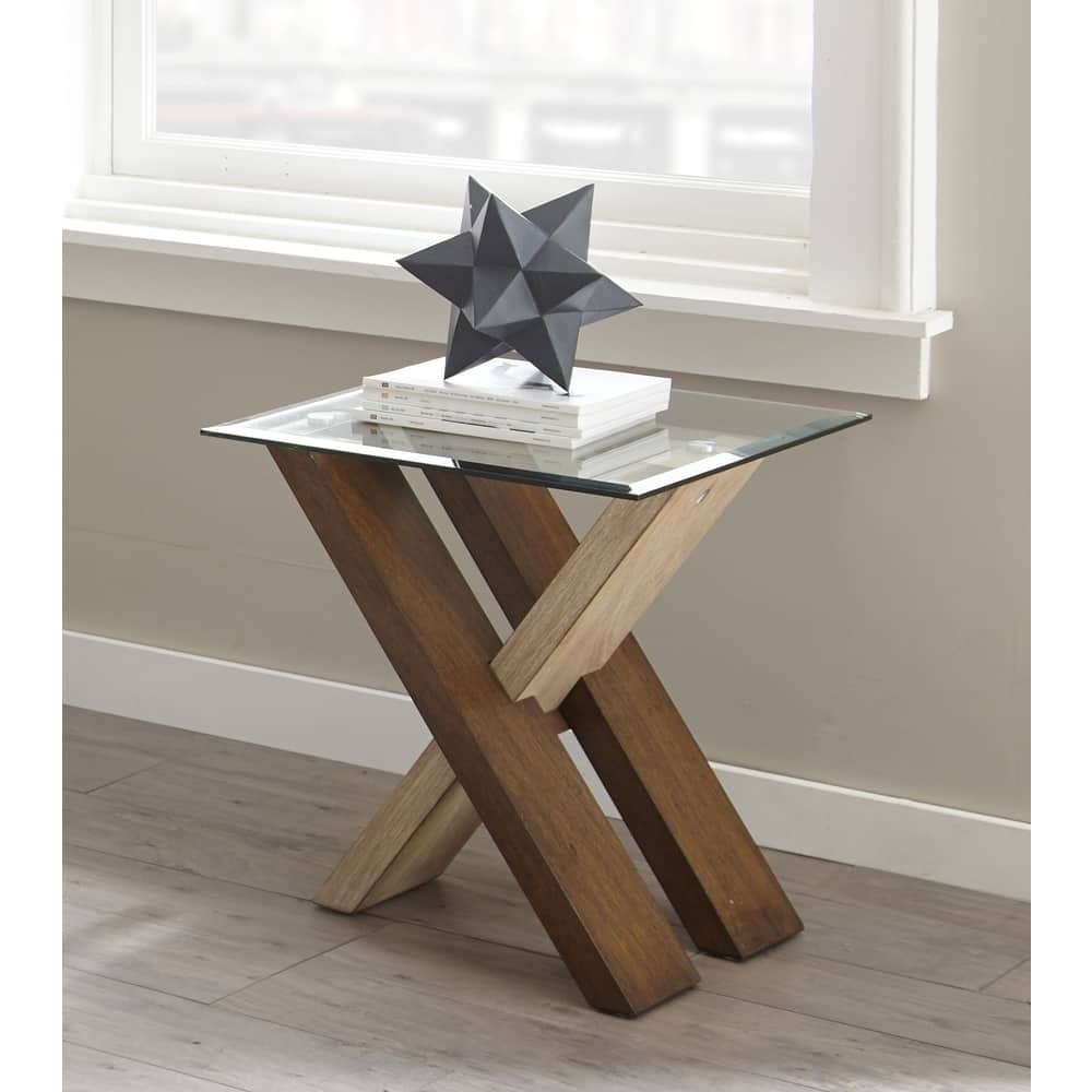 Steve Silver Tennyson Two-tone Wood and Glass Top Side Table