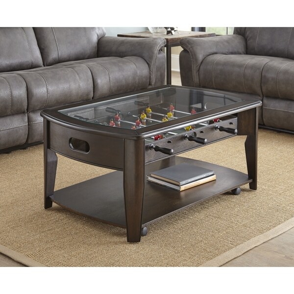 Shop Darlington Dark Walnut Wood/Glass Coffee Table with Built-in Foosball by Greyson Living ...