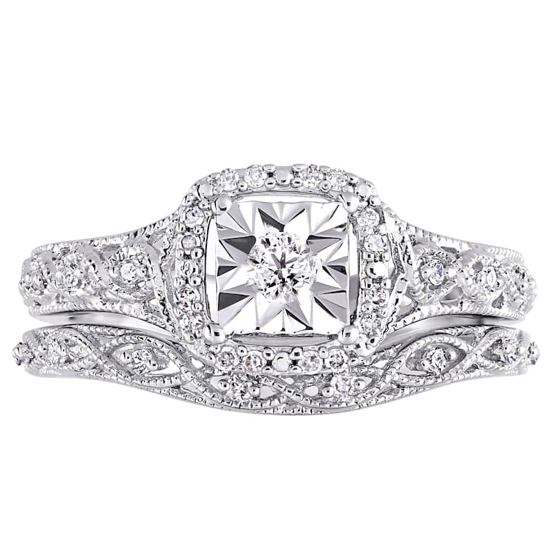 Infinity Halo 1/5ct TDW Diamond Bridal Set in Sterling Silver by Miadora