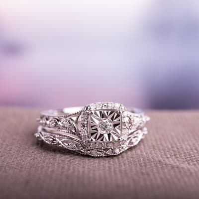 Infinity Halo 1/5ct TDW Diamond Bridal Set in Sterling Silver by Miadora