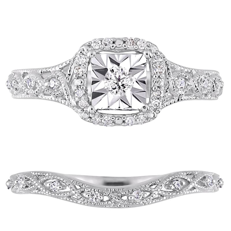 Infinity Halo 1/5ct TDW Diamond Bridal Set in Sterling Silver by Miadora