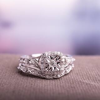 Bridal Sets Online At Our Best Wedding Ring Set Miadora Sterling Silver 1 5ct Tdw Diamond Halo Infinity Bridal Ring Set