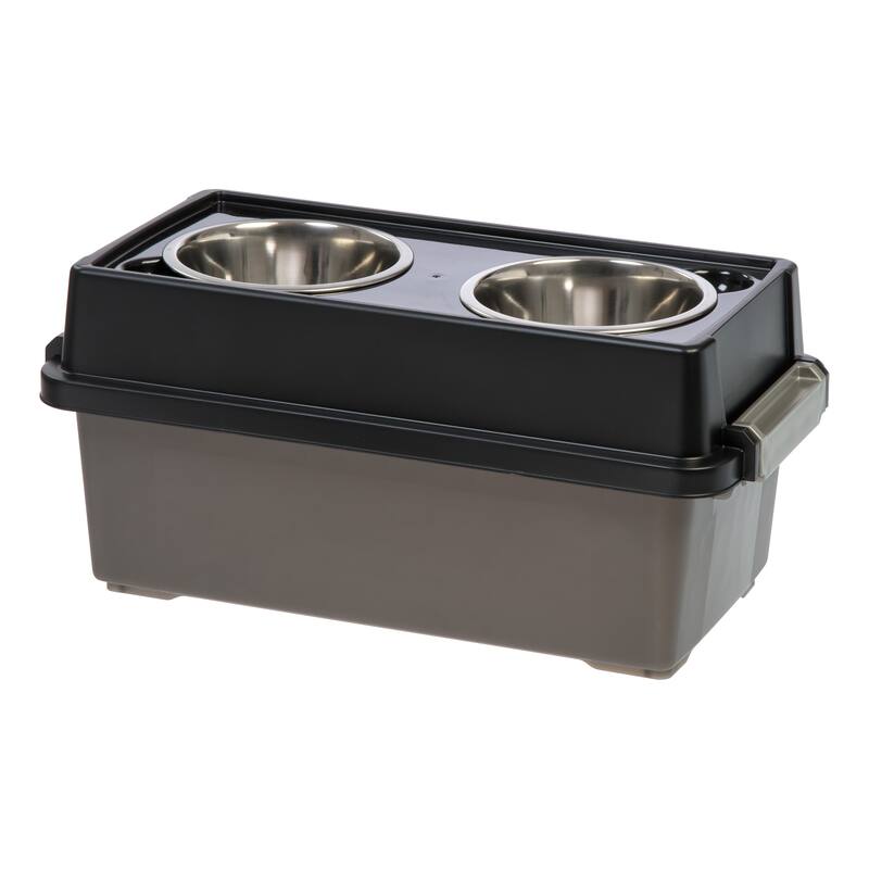 IRIS Medium Elevated Pet Feeder with Airtight Storage - Black
