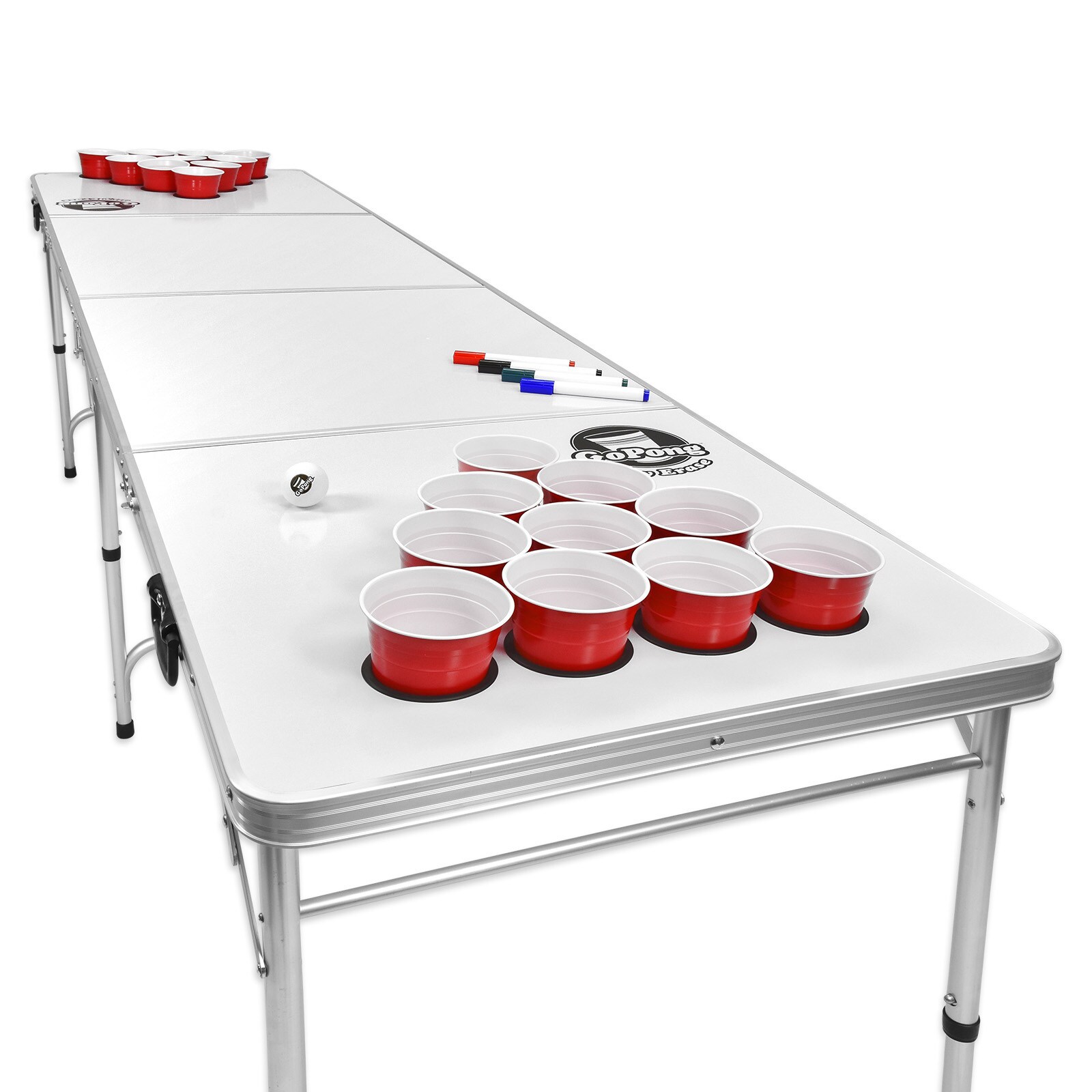 8' Collapsible Fold Beer Pong Game Table,LED Light Cup Holder-Black White  Girls