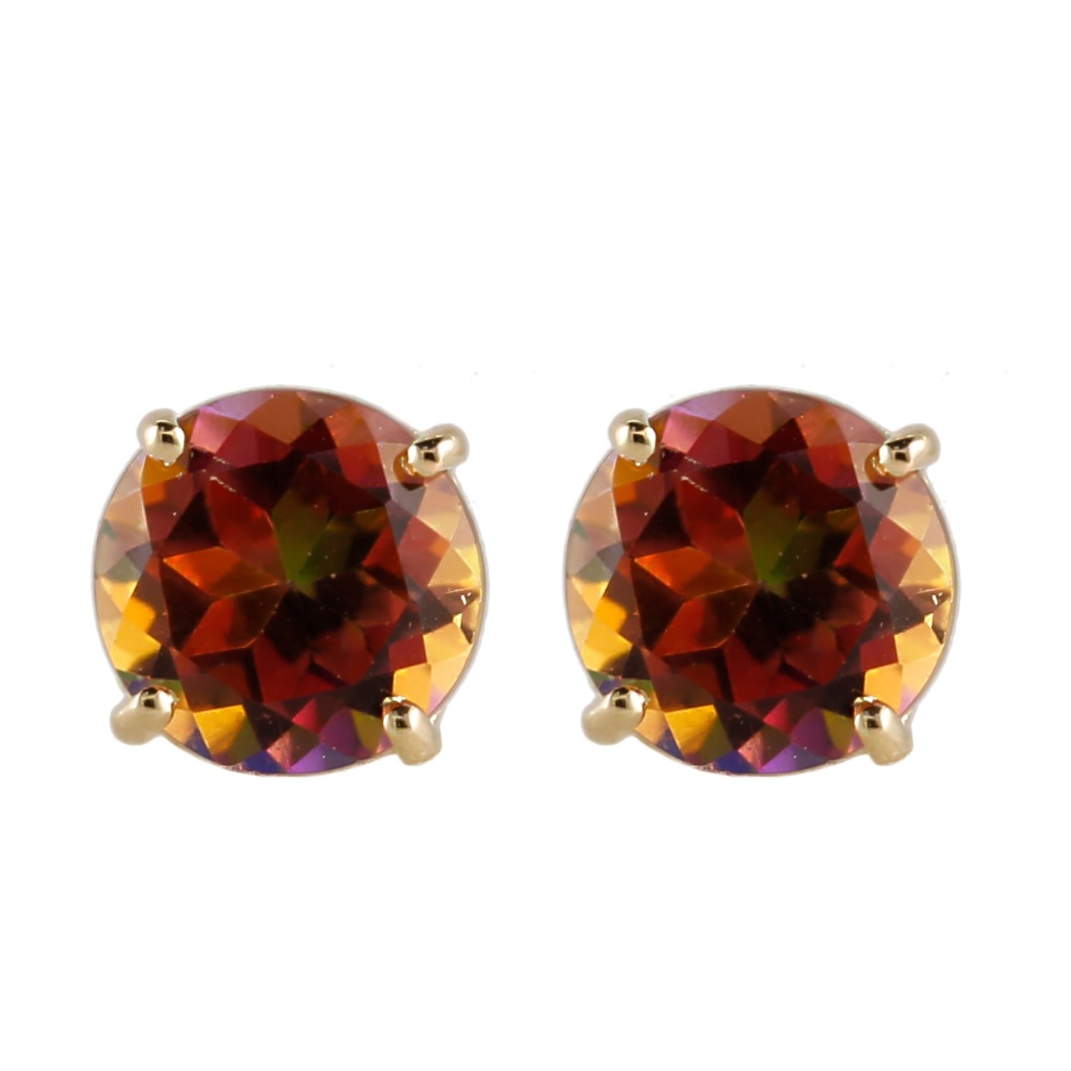 Pinctore 14K Yellow Gold 2ctw Sunset Topaz 6mm Round Stud Earrings