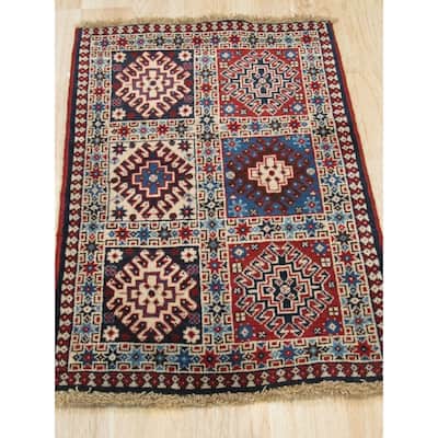 Hand-knotted Wool Red Traditional Geometric Yalameh Rug - 2' x 2'