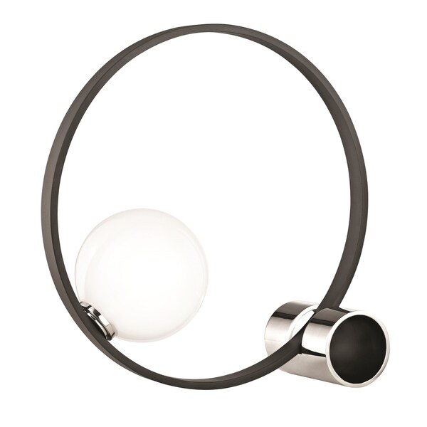 Mitzi by Hudson Valley Zena LED Polished Nickel Table Lamp with Black Accents, Clear Glass Outside Etched Glass Inside