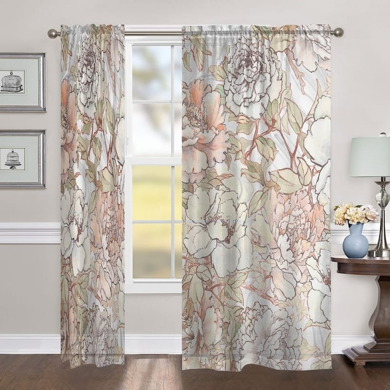 Laural Home Blushing Florals 84 Inch Sheer Curtain Panel - 84l"x50w" - 50" x 84"