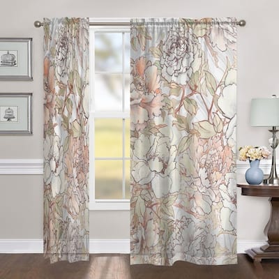 Laural Home Blushing Florals 84 Inch Sheer Curtain Panel - 84l"x50w" - 50" x 84"