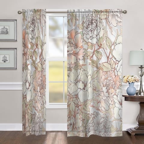 Laural Home Blushing Florals 84 Inch Sheer Curtain Panel - 84l"x50w"