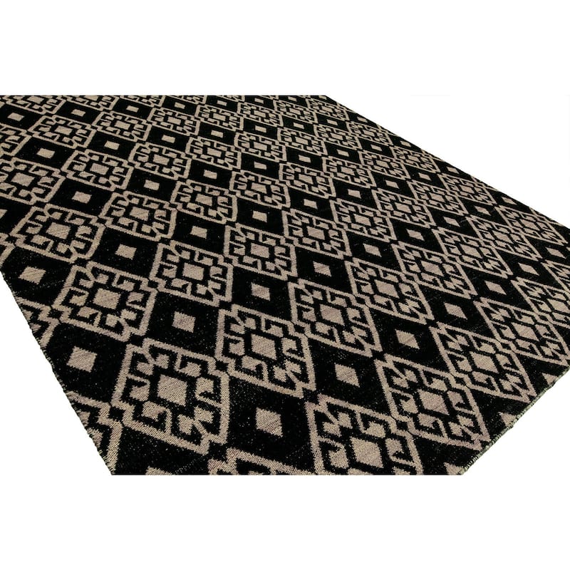 Endura Casual Black Wool Handmade Reversible Area Rug