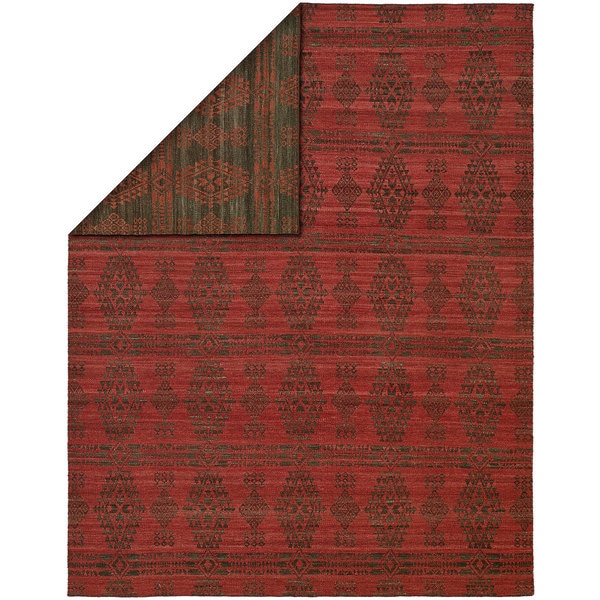 Endura Casual Charcoal/Red Wool Handmade Reversible Area Rug - 5' x 8'