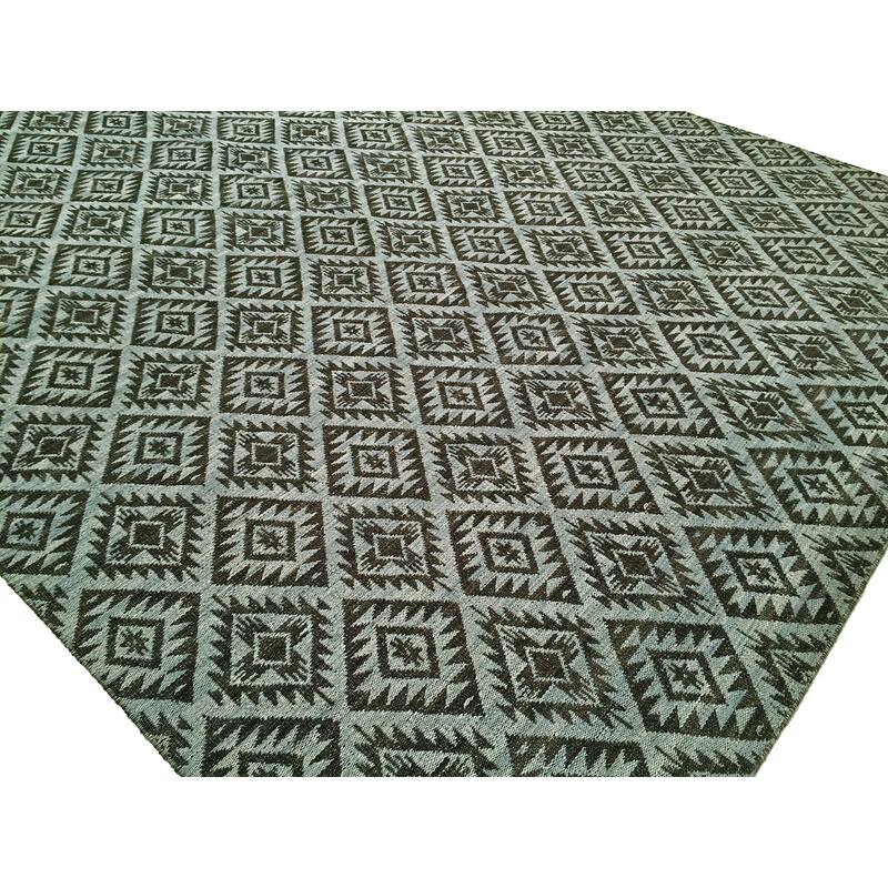 Endura Light Blue/Brown Wool Handmade Reversible Area Rug