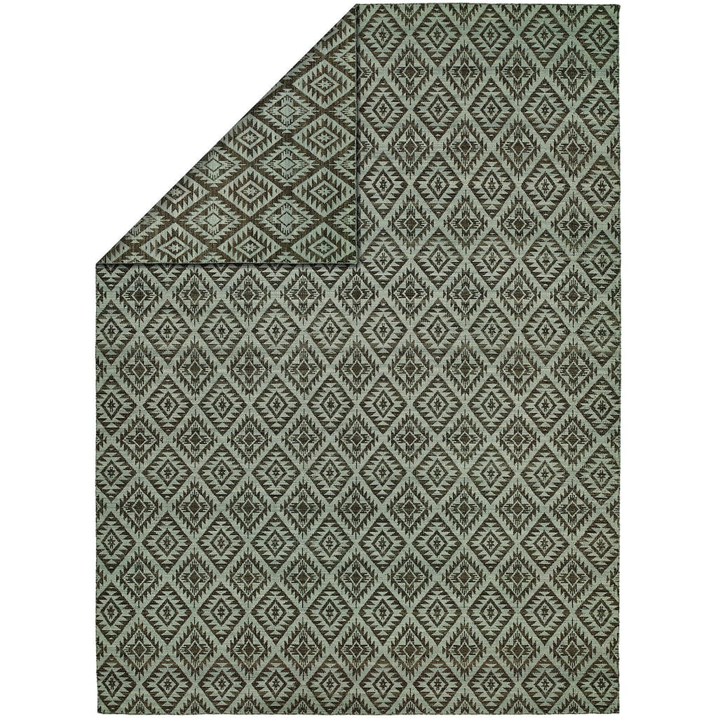 Endura Light Blue/Brown Wool Handmade Reversible Area Rug