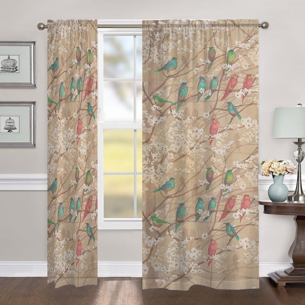 Laural Home Birds in Bloom 84 Inch Sheer Curtain Panel - 84l"x50w"