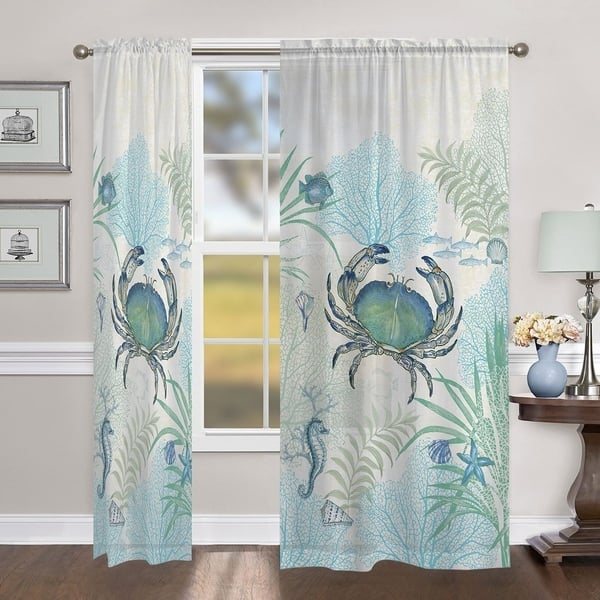 Laural Home Blue Creature of the Sea 84 Inch Sheer Curtain Panel - 84l ...