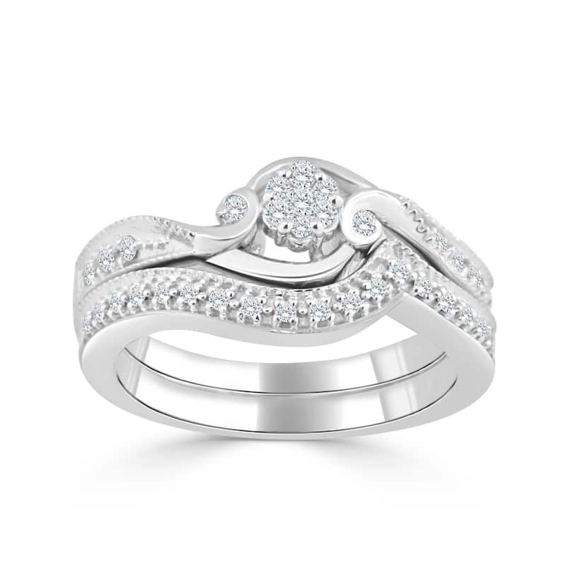 Auriya 1/4ct Round Diamond Engagement Ring and Wedding Band Set 14k Gold - 7 - White
