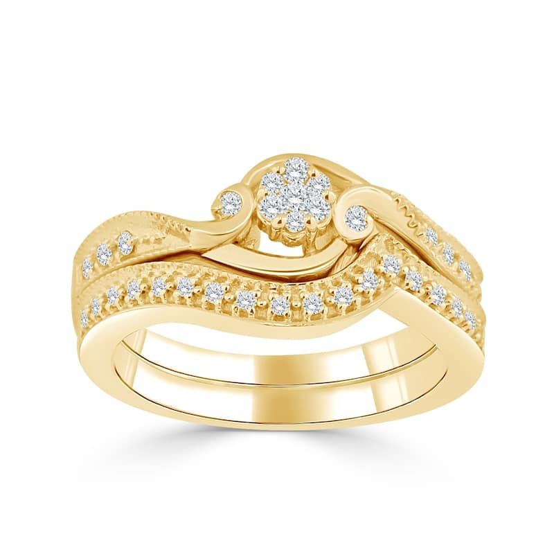 Auriya 1/4ct Round Diamond Engagement Ring and Wedding Band Set 14k Gold - 9 - Yellow