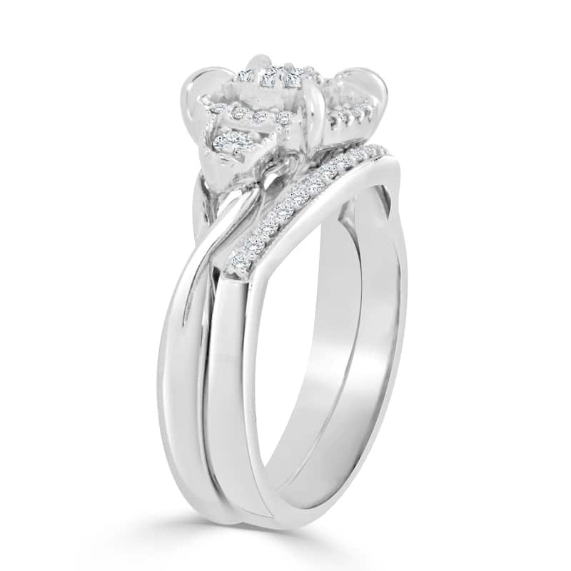 14k Gold Round 3/8ct TDW Vintage-Inspired Diamond Halo Engagement Ring Set by Auriya