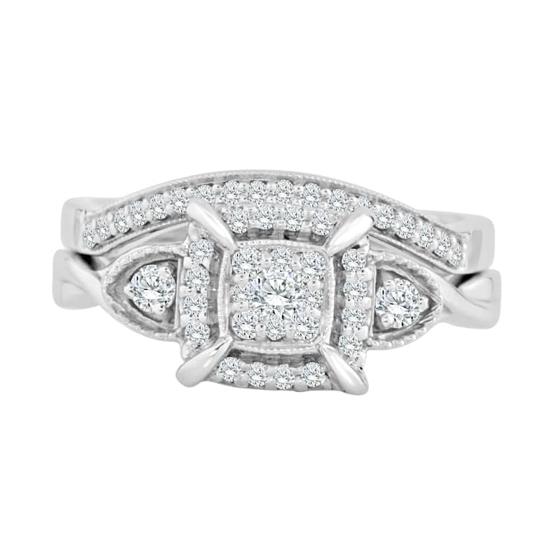 14k Gold Round 3/8ct TDW Vintage-Inspired Diamond Halo Engagement Ring Set by Auriya