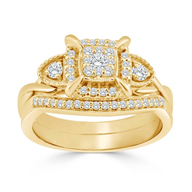 14k Gold Round 3/8ct TDW Vintage-Inspired Diamond Halo Engagement Ring Set by Auriya
