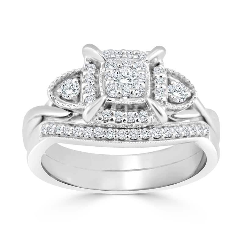 14k Gold Round 3/8ct TDW Vintage-Inspired Diamond Halo Engagement Ring Set by Auriya