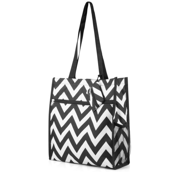 Shop Zodaca Black/ White Chevron Lightweight All Purpose Handbag Zipper Carry Tote Shoulder Bag ...