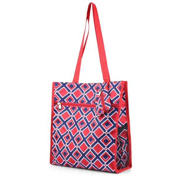 Shop Zodaca Navy/ Red Times Square Lightweight All Purpose Handbag Zipper Carry Tote Shoulder ...