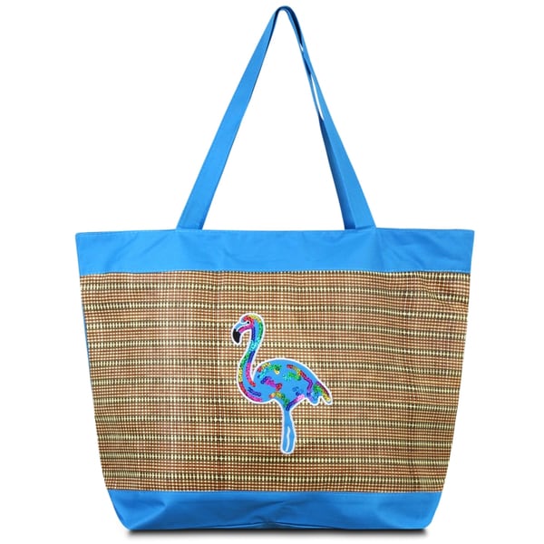 Shop Zodaca Blue Flamingo lightweight Large Beach Handbag Zip Top Closure Carry Tote Shoulder ...