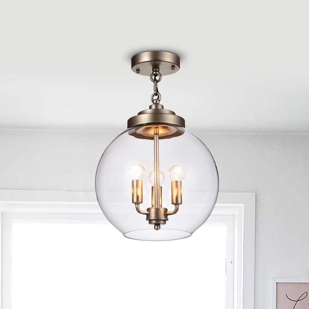 Luna Champagne 3-Light Clear Glass Iron Semi-Flush Mount