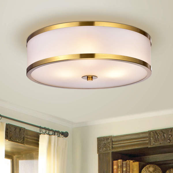 Blanca Metallic Gold with Glass Drum Shade 3-light Flush-mount Fixture