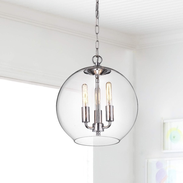 Luna Chrome Finish 3 Light Clear Glass Globe Iron Pendant Luna Chrome Finish 3 Light Clear Glass Globe Iron Pendant Chandelier