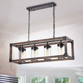 Daniela Antique Black Metal and Wood 4-light Chandelier