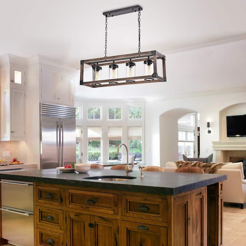 Daniela Antique Black Metal and Wood 4-light Chandelier
