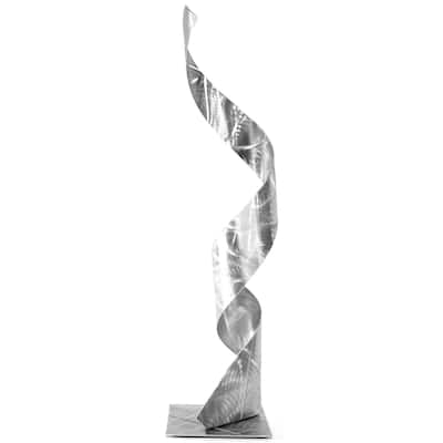 Helena Martin 'The Dancer Sculpture' 10in x 36in x 10in Abstract Metal Sculpture in Natural Aluminum