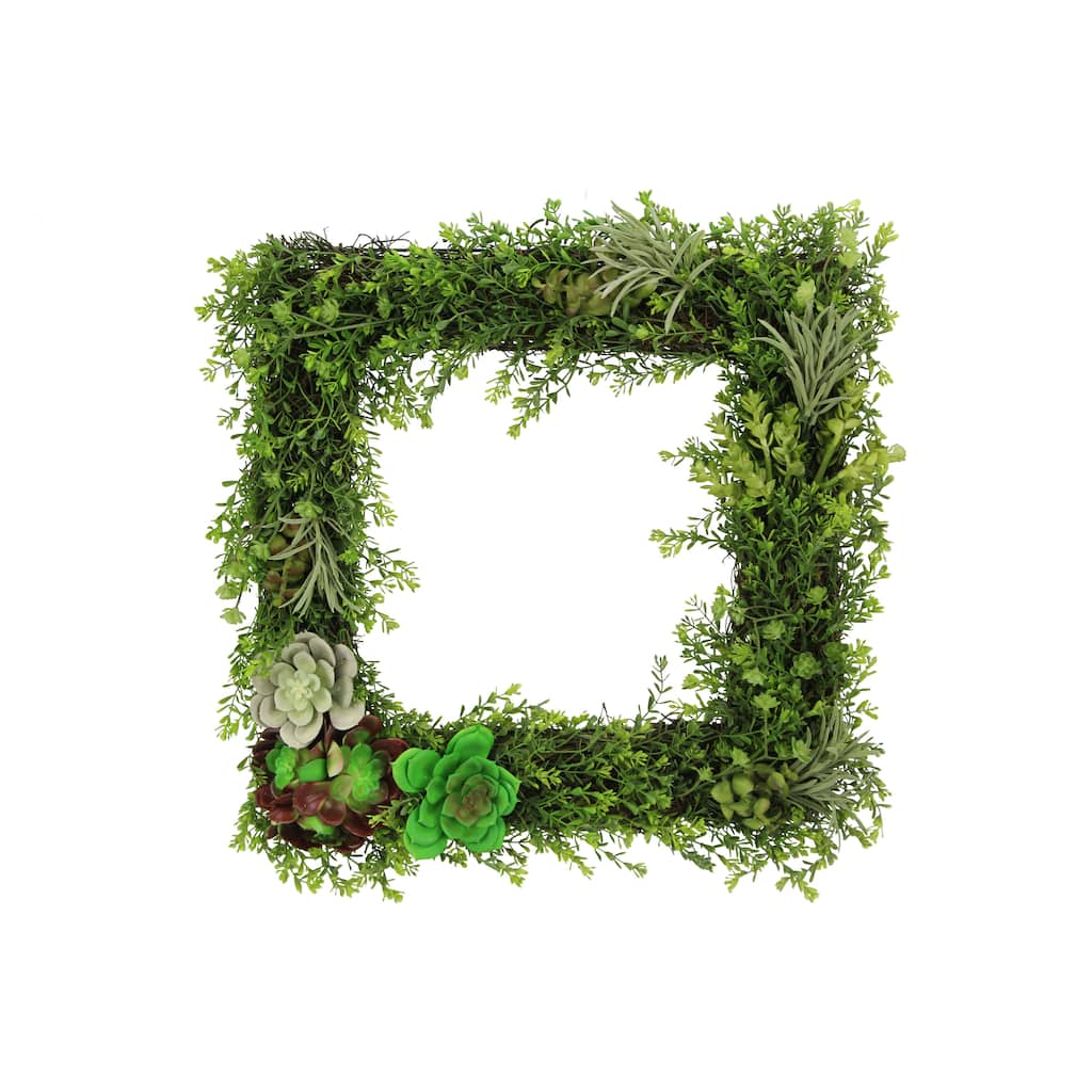18" Artificial Succulents Plants Wall Square Wreath Green