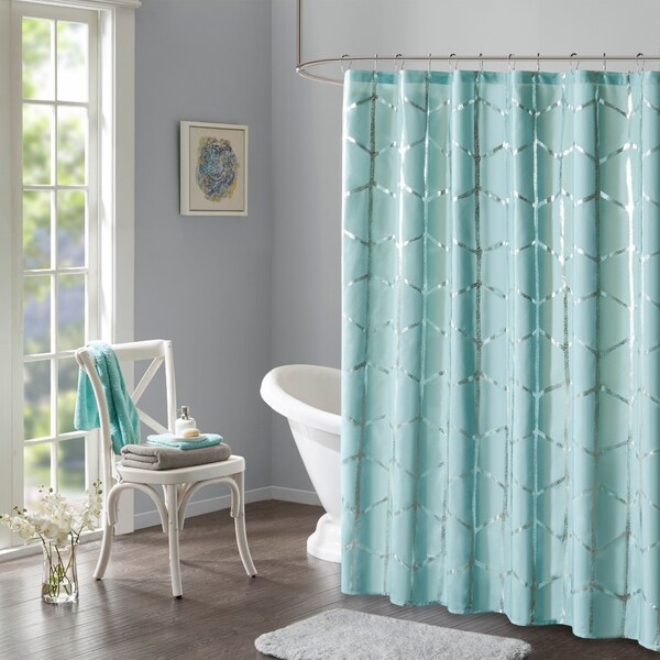 Intelligent Design Khloe Geometric Metallic Printed Shower Curtain 4-Color Option