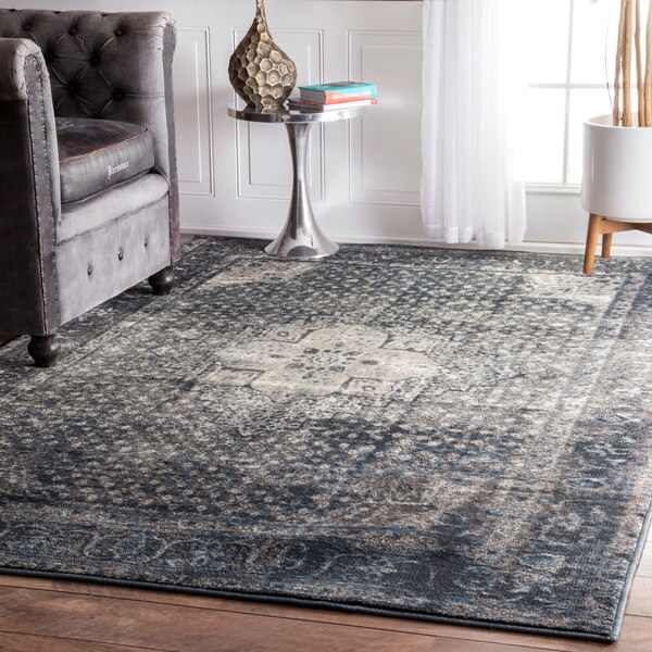 Maison Rouge Elaine Traditional Vintage Fancy Medallion Blue Rug - 12' x 15'
