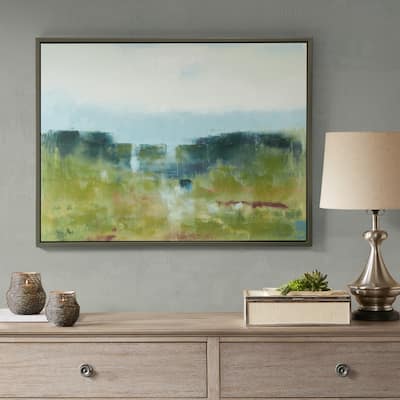 Madison Park Signature Morning Fields Green Blue Hand Embellished Framed Canvas With MDF Backer