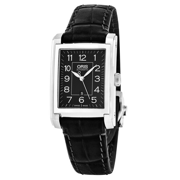 Shop Oris Women's 'Rectangular' Black Dial Black Leather  