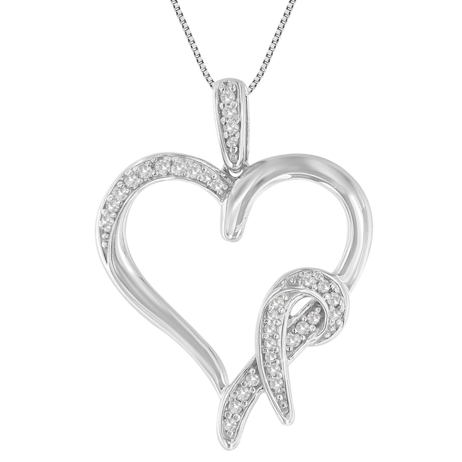 0.25Ct Round Cut Created Diamond Accent Infinity With Heart Pendant 18 In 10K White Gold Plated 4 Prongs